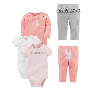 Baby Girl Toddler Bodysuit & Pants NEW 5 Piece Outfit Set Cotton Pink ADORED 18M